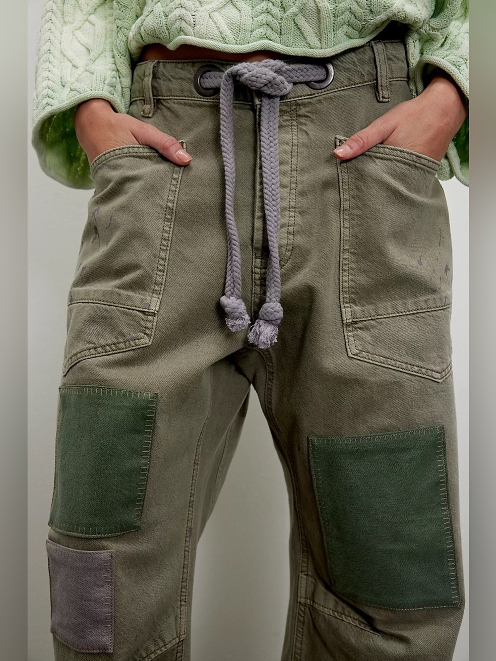NWOT Free People We The Free Moxie Pull-On Barrel Jeans - Army Green - 25 - Picture 4 of 14